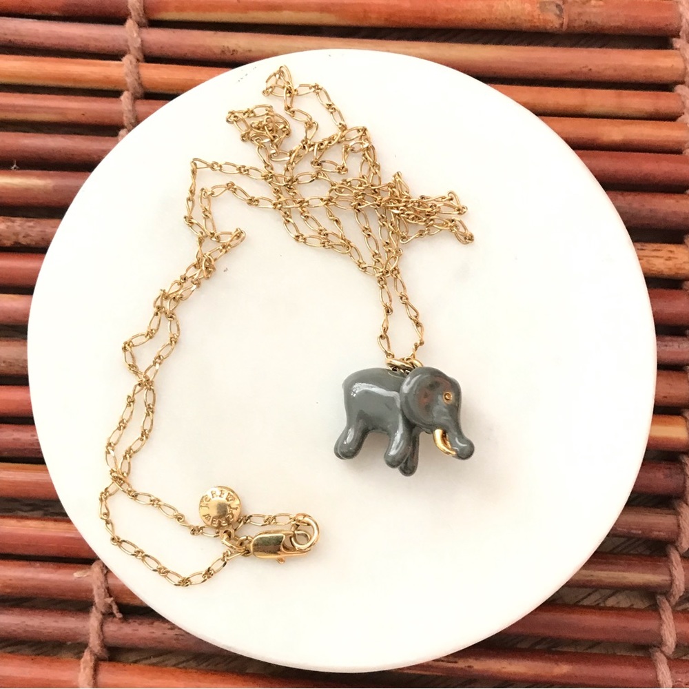 J. Crew Elephant Pendant Necklace 
on gold tone 26” chain